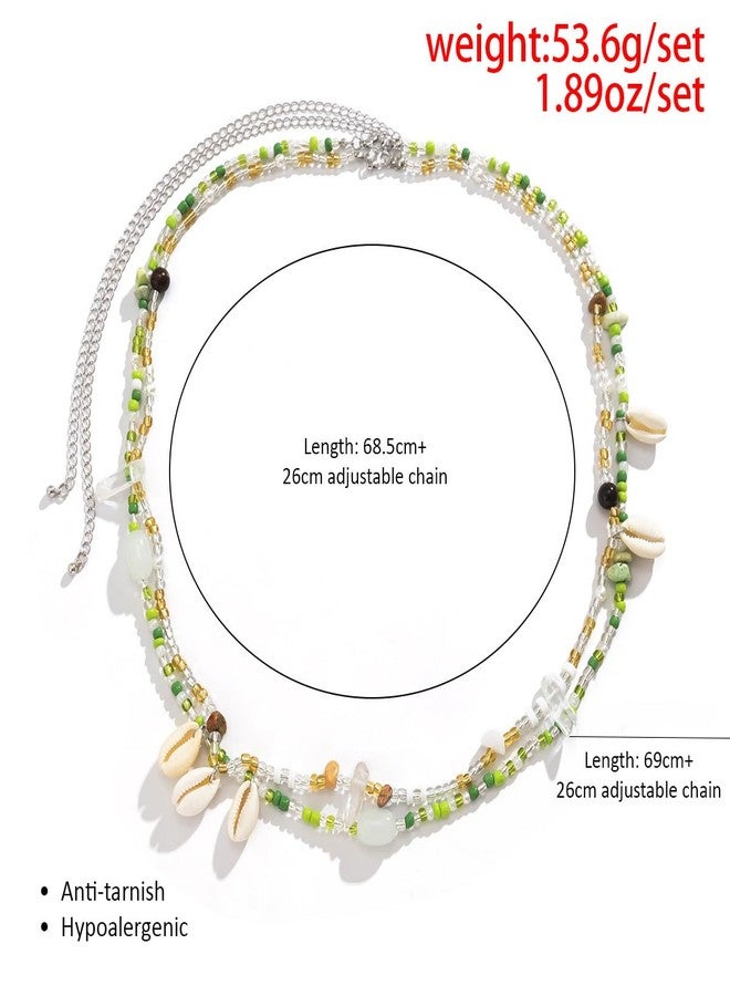 Aaishwarya Set of 2 - Boho Style White Cowrie Shell with Green & Brown Beads Beaded Waist Chain | Vacation Wear Hip Chains | Beach Accessory for Women and Girls | Statement Jewelry - Image 4