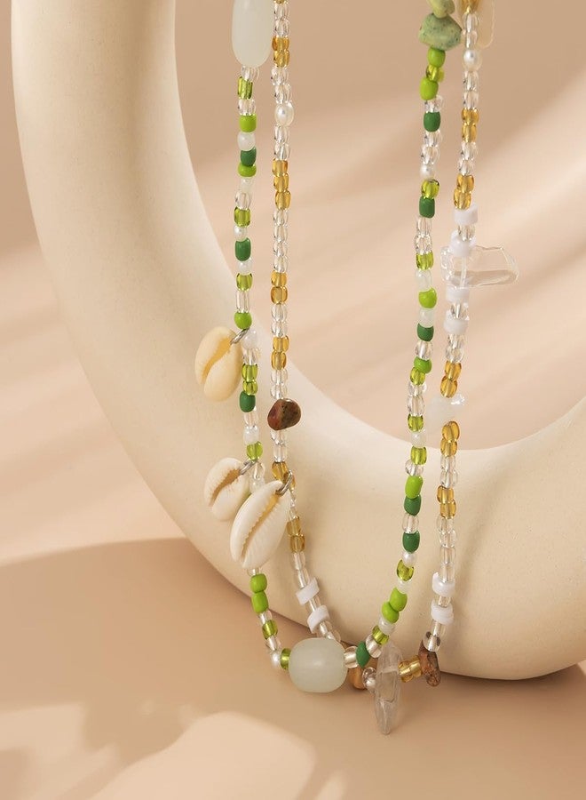 Aaishwarya Set of 2 - Boho Style White Cowrie Shell with Green & Brown Beads Beaded Waist Chain | Vacation Wear Hip Chains | Beach Accessory for Women and Girls | Statement Jewelry - Image 3
