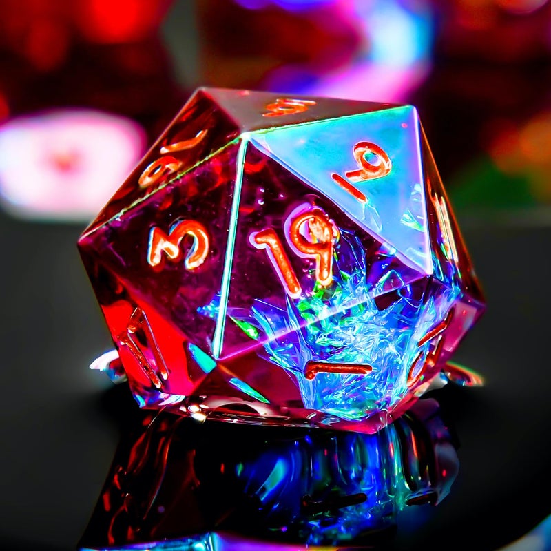 YEMEKO Laser DND Rainbow Dice Set Dungeons and Dragons Dice with Iridescent Iconic Coating Polyhedral Dice with Resin Sharp Edge for RPG MTG Table Games red Sunset - Image 3
