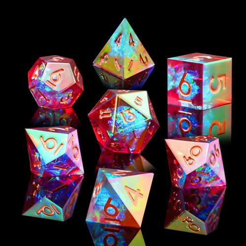 YEMEKO Laser DND Rainbow Dice Set Dungeons and Dragons Dice with Iridescent Iconic Coating Polyhedral Dice with Resin Sharp Edge for RPG MTG Table Games red Sunset - Image 5