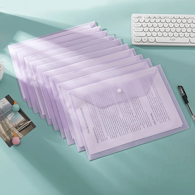 15 Pcs A4 File Bag Morandi Color Series Transparent PP Button Sealed Envelope Bag School Office Supplies Essential Items For Returning To School Green - Image 1