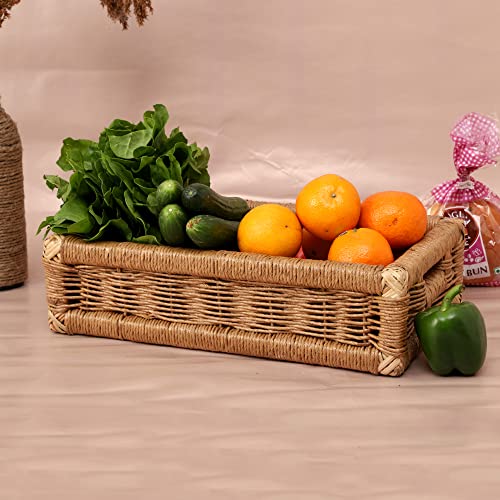 AKWAY Wicker Basket for keeping cloths, storage basket, bin organizer for toiletry, kitchen utilites cosmetic towels bathroom and kitchen organizer bamboo basket (16 L x 9 W x 4.5H) NATURAL - Image 4