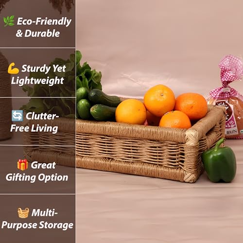 AKWAY Wicker Basket for keeping cloths, storage basket, bin organizer for toiletry, kitchen utilites cosmetic towels bathroom and kitchen organizer bamboo basket (16 L x 9 W x 4.5H) NATURAL - Image 2