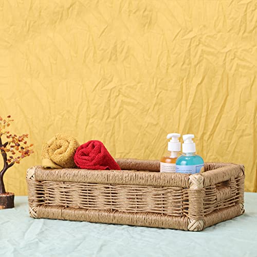 AKWAY Wicker Basket for keeping cloths, storage basket, bin organizer for toiletry, kitchen utilites cosmetic towels bathroom and kitchen organizer bamboo basket (16 L x 9 W x 4.5H) NATURAL - Image 3
