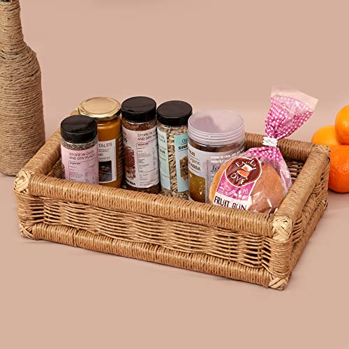 AKWAY Wicker Basket for keeping cloths, storage basket, bin organizer for toiletry, kitchen utilites cosmetic towels bathroom and kitchen organizer bamboo basket (16 L x 9 W x 4.5H) NATURAL - Image 1