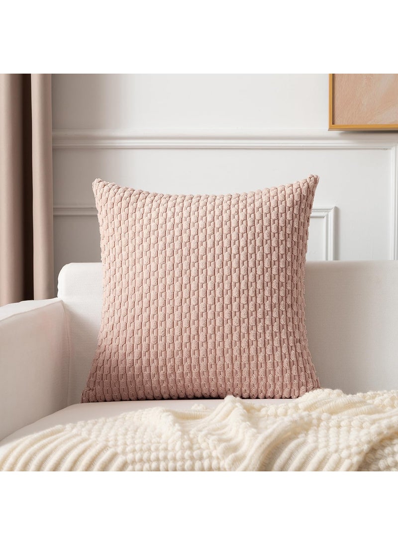 K KEVIN TEXTILE Kevin Textile 2 Packs Blush Pink Decorative Throw Pillow Covers 16x16 Inch for Living Room Couch Bed Sofa Soft Striped Corduroy Square Cushion Case Rustic Farmhouse Boho Home Decor  - Image 4