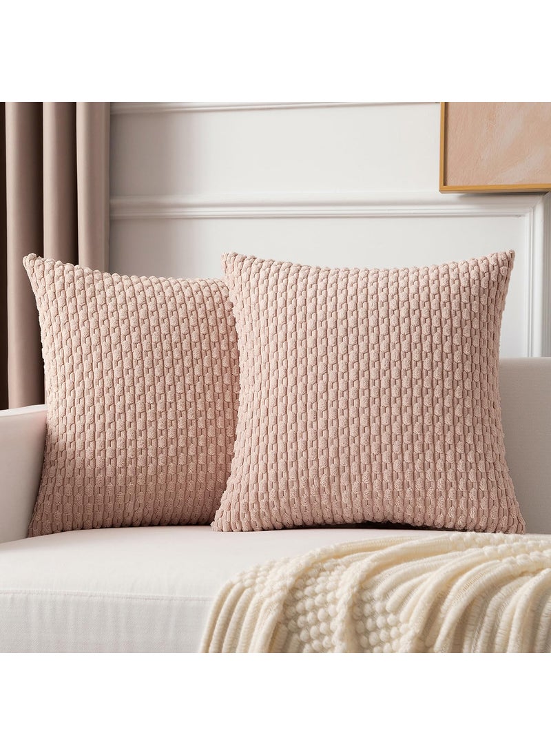 K KEVIN TEXTILE Kevin Textile 2 Packs Blush Pink Decorative Throw Pillow Covers 16x16 Inch for Living Room Couch Bed Sofa Soft Striped Corduroy Square Cushion Case Rustic Farmhouse Boho Home Decor  - Image 1