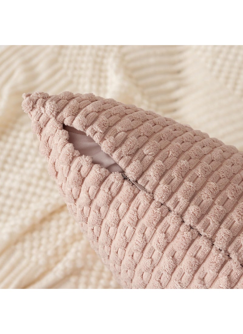 K KEVIN TEXTILE Kevin Textile 2 Packs Blush Pink Decorative Throw Pillow Covers 16x16 Inch for Living Room Couch Bed Sofa Soft Striped Corduroy Square Cushion Case Rustic Farmhouse Boho Home Decor  - Image 2