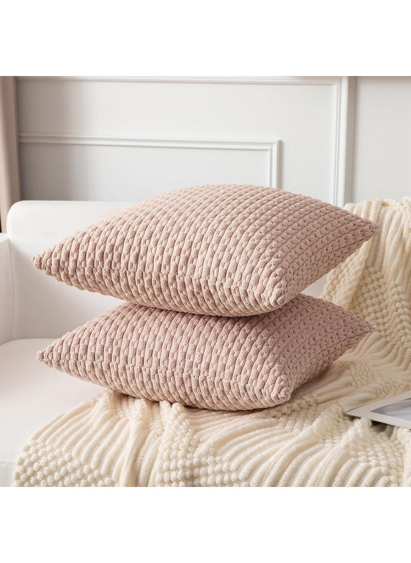 K KEVIN TEXTILE Kevin Textile 2 Packs Blush Pink Decorative Throw Pillow Covers 16x16 Inch for Living Room Couch Bed Sofa Soft Striped Corduroy Square Cushion Case Rustic Farmhouse Boho Home Decor  - Image 5
