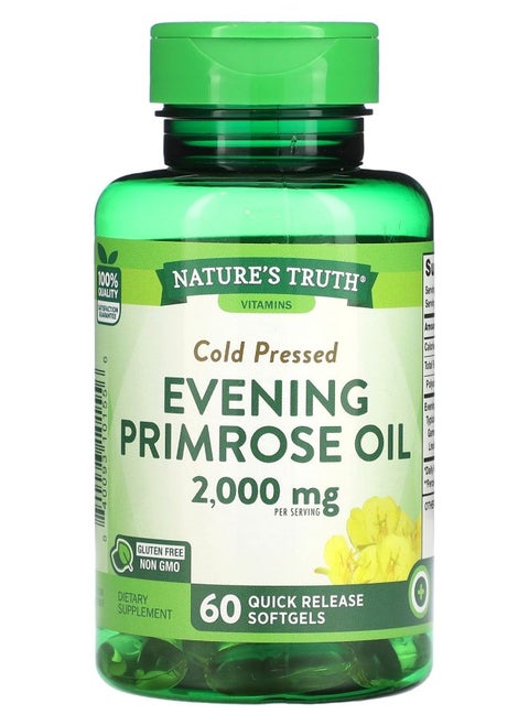 Cold Pressed Evening Primrose Oil 2000 mg 60 Quick Release Softgels (1000 mg per Softgel)