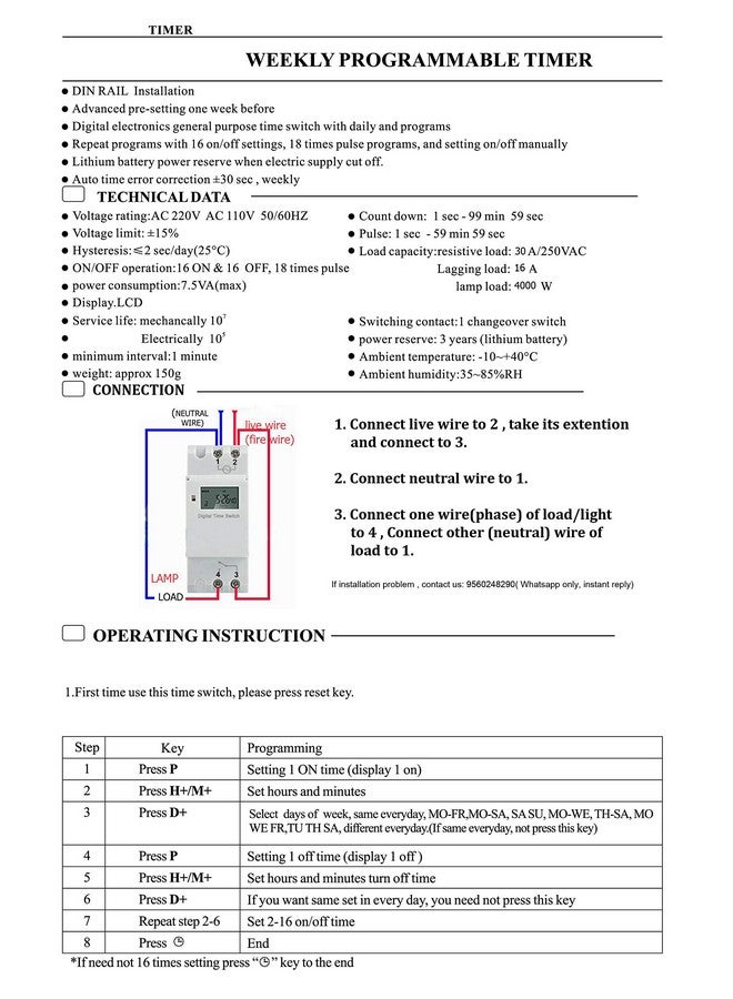 Quick Sense (QS-T3) DIN Rail Digital Timer Switch | Programmable 24x7 Daily/Weekly Automation Controller with LCD Display | Precise Timer Switch for Lights, Motors, Water Pumps & Home Automation - Image 3