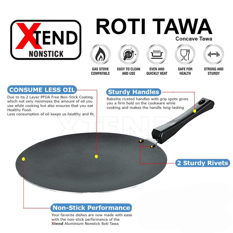 Xtend Smart Non-Stick Concave Roti Tawa, 275 mm, 2.6 mm Tawa 27.5 cm Diameter (Aluminium, Non-Stick) - Image 2