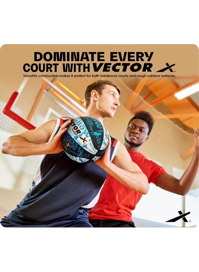 Vector X Power Rubber Basketball – Durable Indoor/Outdoor Ball, Black-White & Blue - Image 4