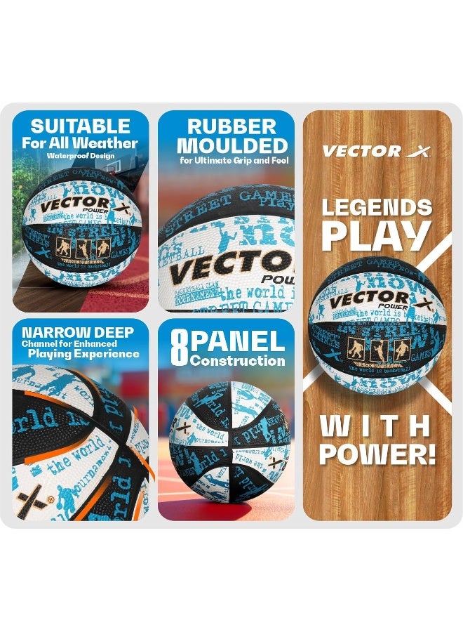 Vector X Power Rubber Basketball – Durable Indoor/Outdoor Ball, Black-White & Blue - Image 3