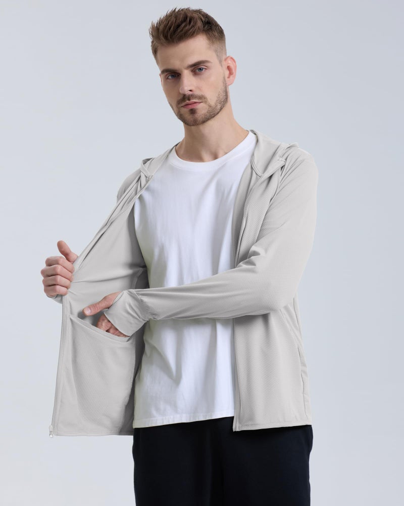 Locachy Men's UPF 50+ Sun Protection Outdoor Lightweight Full Zip Hoodie Jacket Long Sleeve Fishing Hiking Performance Shirt Light Grey M - Image 4