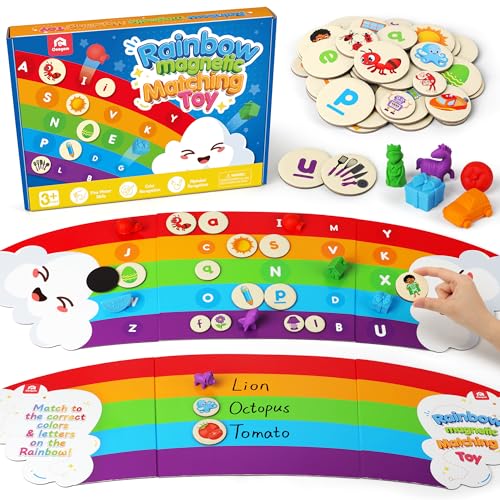 Coogam Rainbow Alphabet Learning Toy Magnetic Letters and Mini Figures Sorting Matching Game Fine Motor Educational Teaching Activity for Preachool Kids 3 4 5 Year Old - Image 1