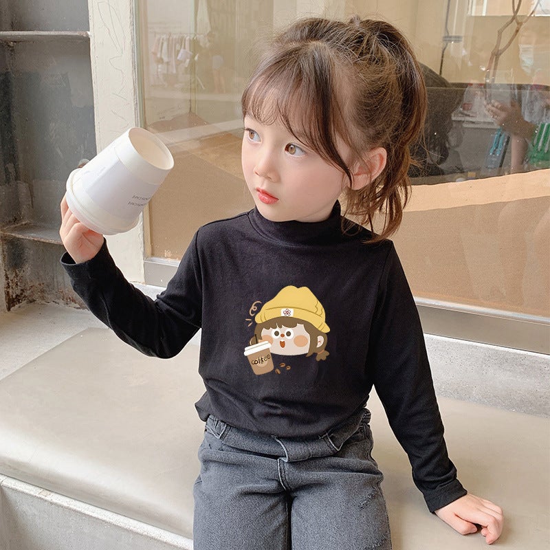 Children'S Semi-High Collar Base Shirt Fleece-Lined Warm Long-Sleeved T-Shirt Men'S And Women'S Big Children'S Fleece Autumn Clothes Inner Top - Image 1