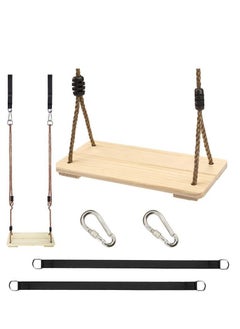 Wooden Swing Seat, Outdoor Swing Set Accessories for Backyard, Height Adjustable Rope with Hanging Tree Straps Kit for Porch Patio Garden Playgroud (Light Yellow)