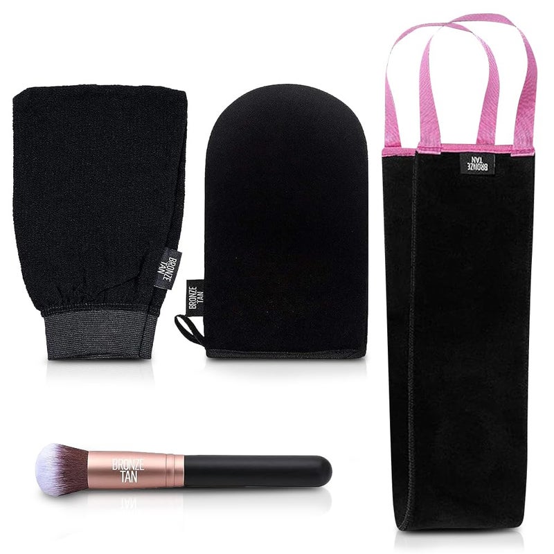 Existing Beauty Bronze Tan Self Tanner Accessory Kit - Includes Self Tanning Mitt, Tan Remover Exfoliating Mitt, Easy-Reach Back Applicator, Tanning Brush Applicator for Face & Hands - Sunless Tanning Application - Image 1