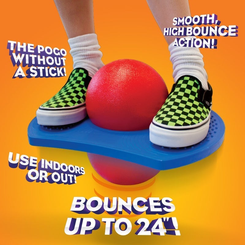 Geospace Original AIR POGO Jumper for Indoor or Outdoor Use, Fun Trick Bounce Board for Boys, Girls, Teens Ages 6+ or up to 160 lbs, Pump Included (Blue/Red) - Image 2