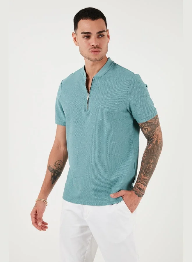 بوراتي تيشيرت رجالي قطن بياقة بسحاب من بوراتي