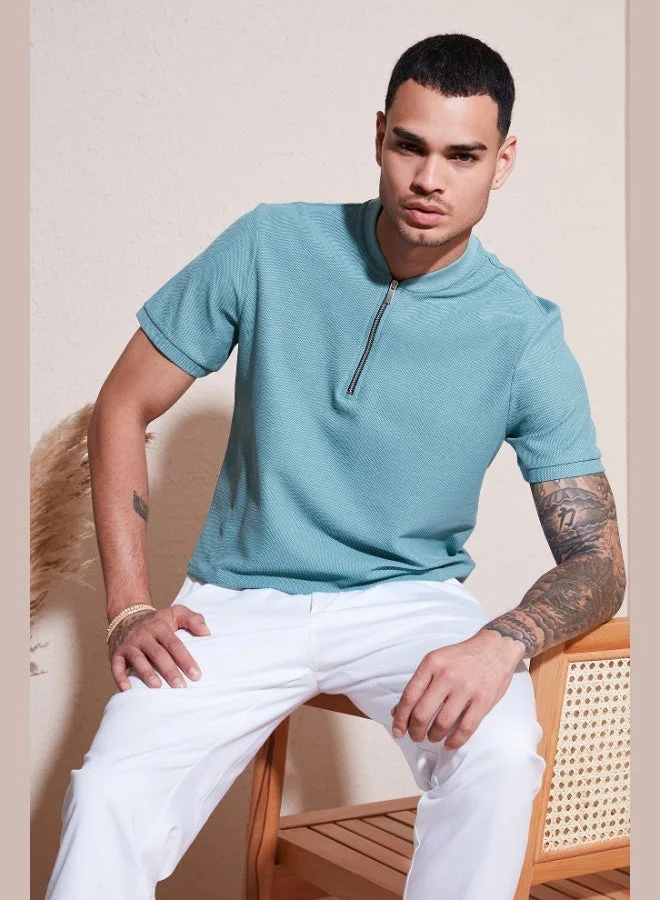 بوراتي تيشيرت رجالي قطن بياقة بسحاب من بوراتي