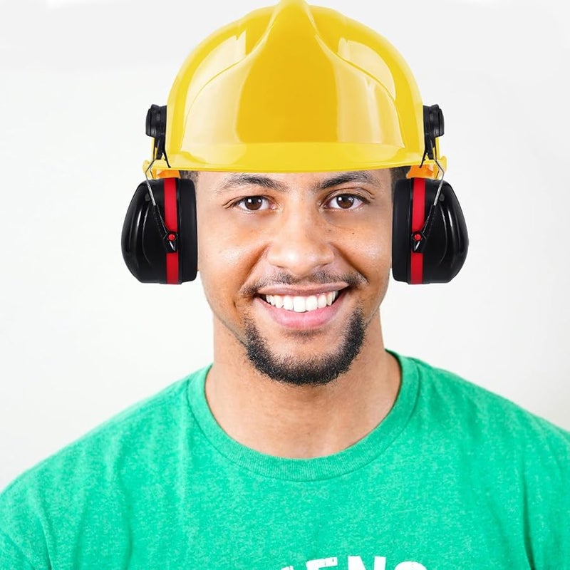 Noise Reduction Helmet Ear Muffs Black Crimson Industrial Hearing Protection for Construction - Image 5