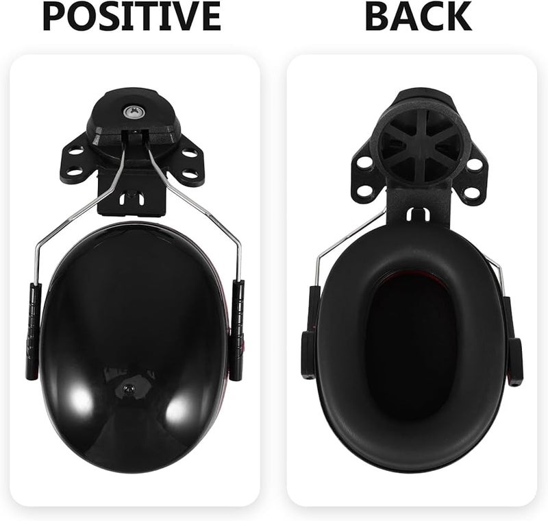 Noise Reduction Helmet Ear Muffs Black Crimson Industrial Hearing Protection for Construction - Image 3