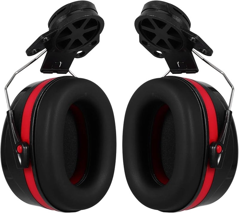 Noise Reduction Helmet Ear Muffs Black Crimson Industrial Hearing Protection for Construction - Image 1