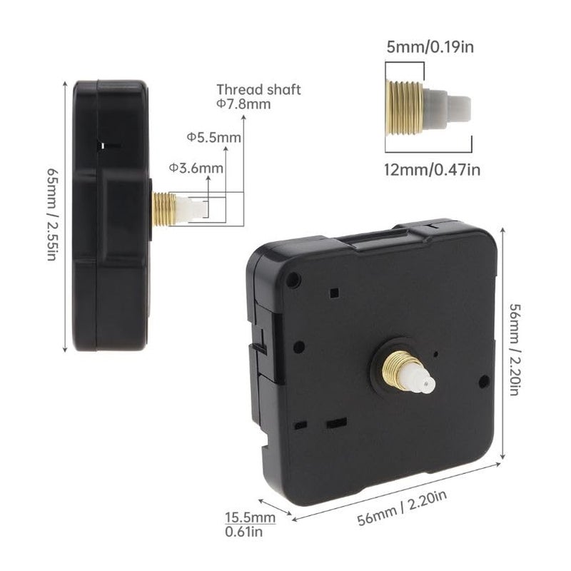 MovFlax Clock Mechanism Replacement, 13mm(1/2 Inch) Long Shaft 5mm(3/16 Inch) Thread Quartz Clock Movement Jumping Seconds Parts (hangless-13mm(1/2Inch) Shaft-5mm(3/16inch) Thread, Piece, 1) - Image 3