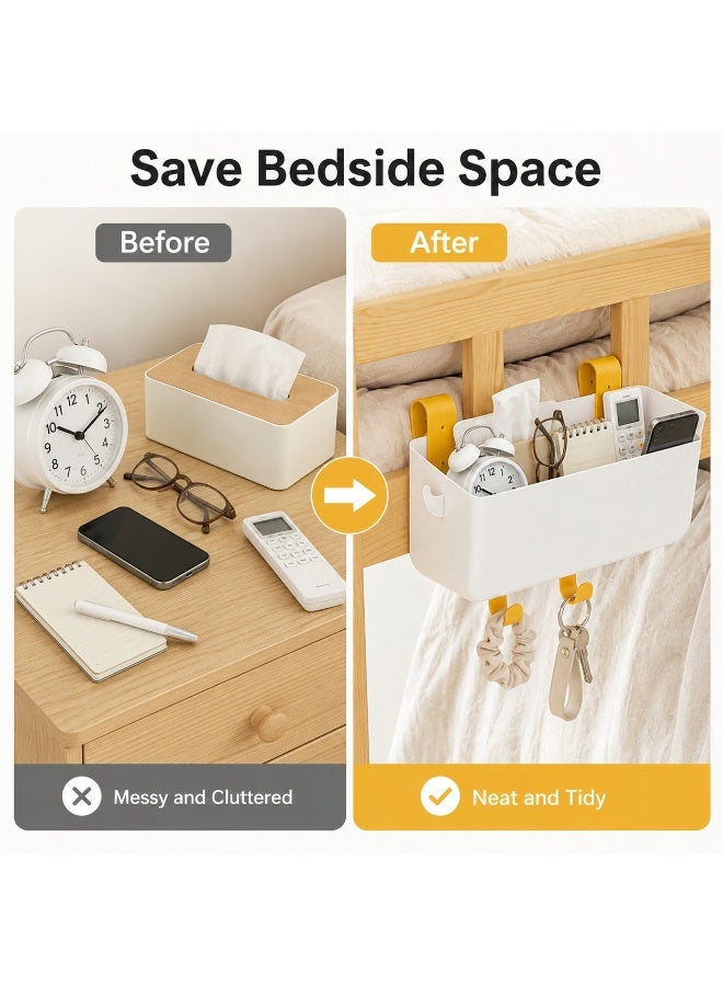 PTTIMFFM Bedside Hanging Storage Basket, White Bed Rail Organizer with Yellow Hooks, Open Top Bedside Caddy for Dorm Bed, Bunk Bed, Bedroom Essentials (31*12*12 CM) - Image 2