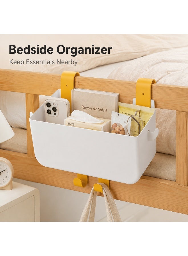 PTTIMFFM Bedside Hanging Storage Basket, White Bed Rail Organizer with Yellow Hooks, Open Top Bedside Caddy for Dorm Bed, Bunk Bed, Bedroom Essentials (31*12*12 CM) - Image 5