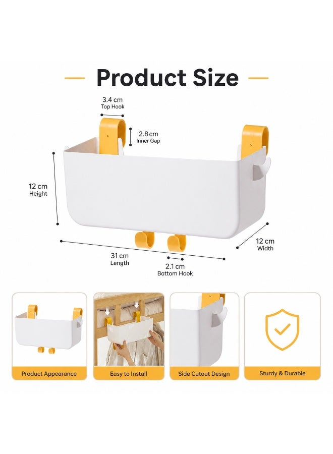 PTTIMFFM Bedside Hanging Storage Basket, White Bed Rail Organizer with Yellow Hooks, Open Top Bedside Caddy for Dorm Bed, Bunk Bed, Bedroom Essentials (31*12*12 CM) - Image 3