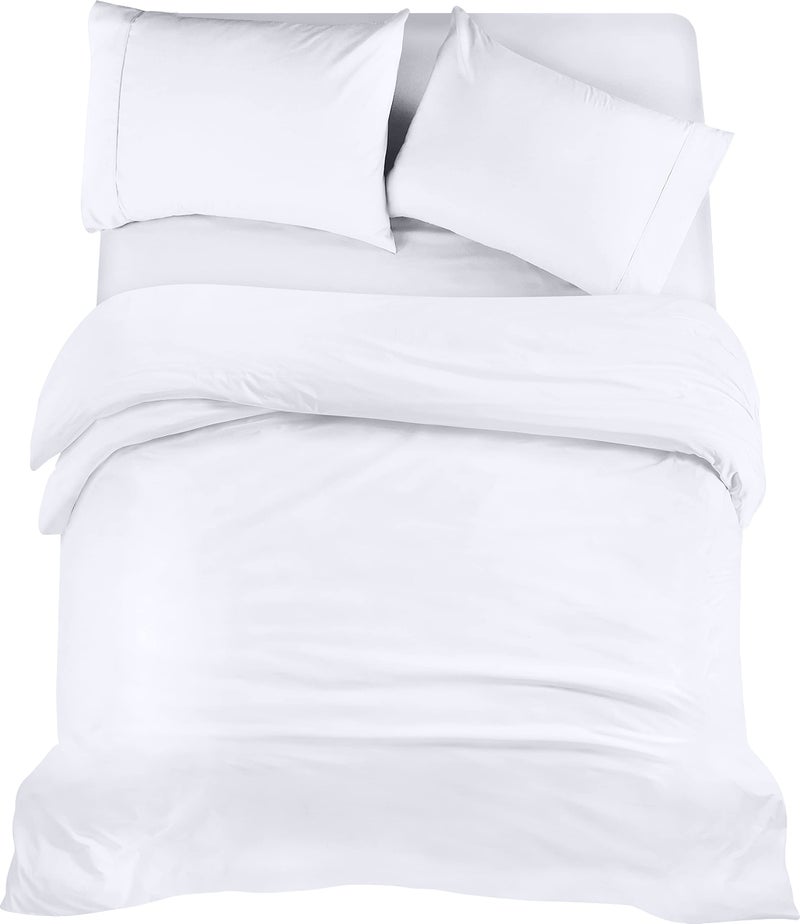 Utopia Bedding 4 Piece King Bedding Set  Duvet Cover Fitted Sheet with Pillow cases  Soft Brushed Microfiber White