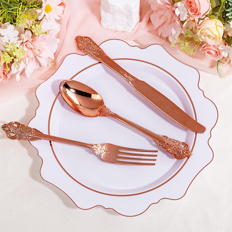 WDF 120Pieces Rose Gold Plastic Silverware - Heavy Duty Rose Gold Plastic Cutlery Set - Disposable Rose Gold Utensils - Rose Gold Flatware Includes 40 Forks  40 Spoons  40 Knives for Mother's Day - Image 4