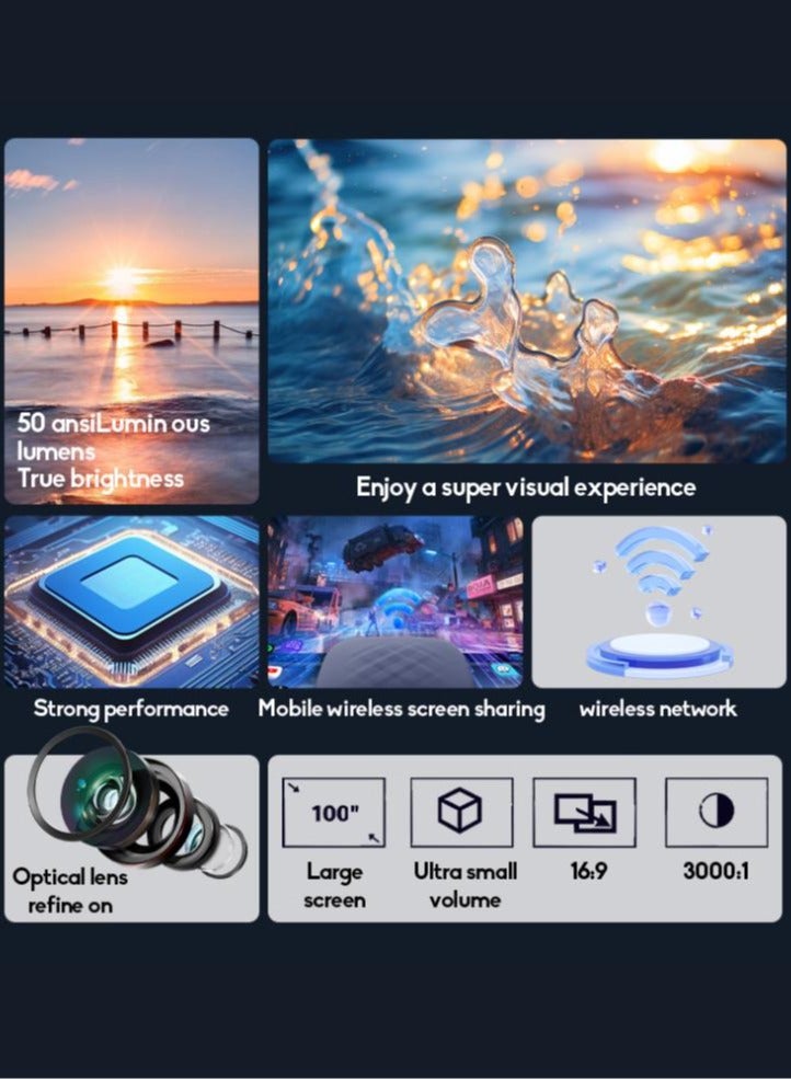 Mini Portable Projector 5G Wifi 6 BT 5.0 Android 11, Projector 4K 1080P Full HD Support 8000 Lumens, Horizontal Keystone Correction Auto Led Projector, 180°Rotating Projector for Telephone  - Image 2
