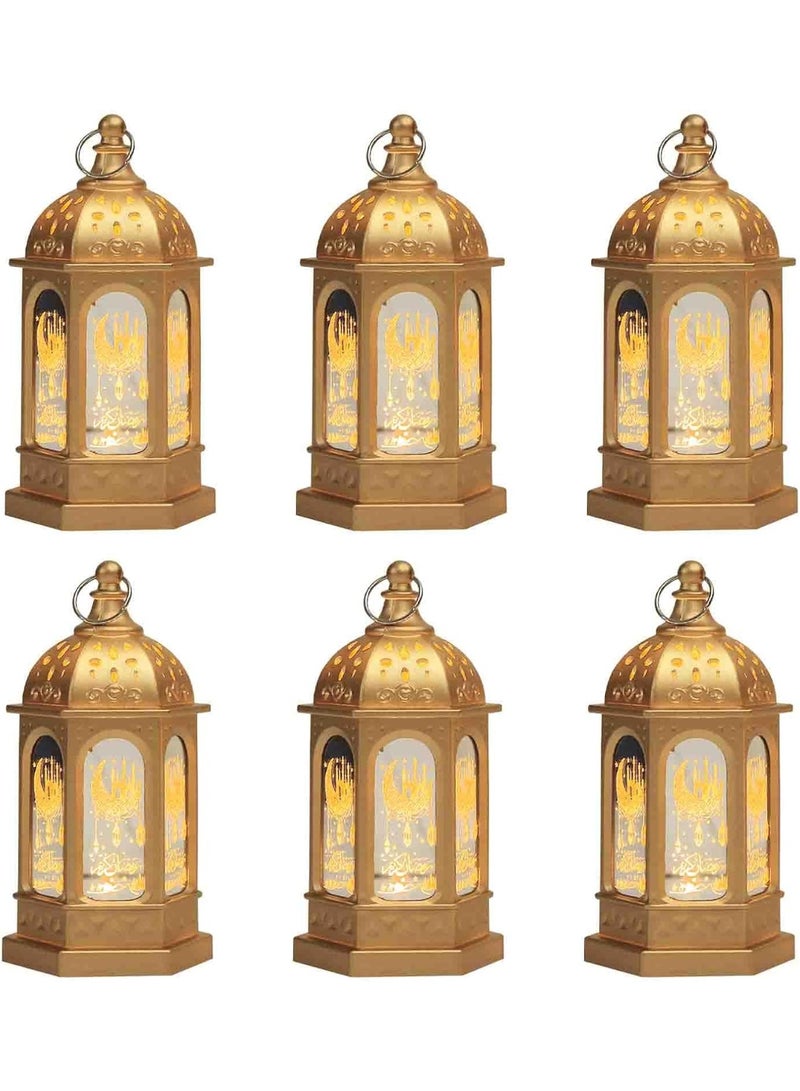 موثوقية التنبؤ 6 قطع رمضان مصابيح ديكور 5.2 "ارتفاع حجم معلق مصباح عيد مبارك مصابيح شمعة بلا شعلة رمضان عيد الفطر هدية مصباح ديكور سطح الطاولة المنزلية، الذهبية - Image 1