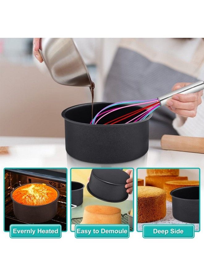 E-far - 6 X 3 Inch Cake Pan Set Of 3 Nonstick Stainless Steel Small Round Cake Pans Tin For Baking Birthday Wedding Layer Cakes Stainless Steel Core & Nontoxic Coating Deep & Straight Side - Image 1