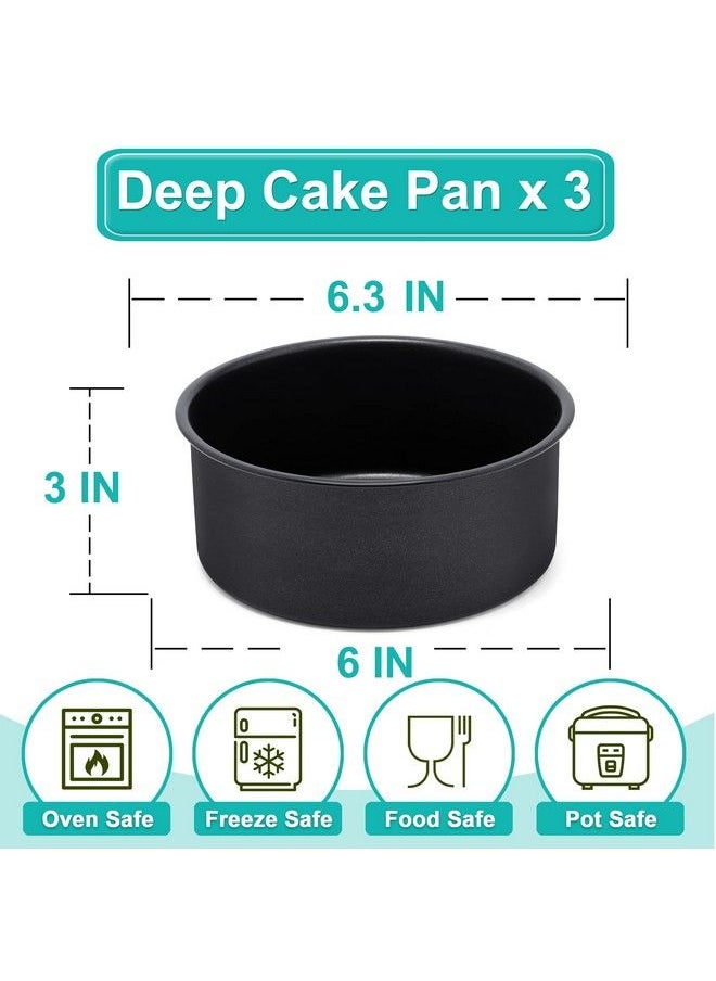 E-far - 6 X 3 Inch Cake Pan Set Of 3 Nonstick Stainless Steel Small Round Cake Pans Tin For Baking Birthday Wedding Layer Cakes Stainless Steel Core & Nontoxic Coating Deep & Straight Side - Image 1