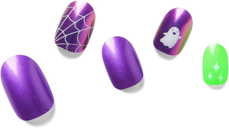 NAILOG Semi Cured Gel Nail Strips Halloween Extra Long Nail Polish Strips 20 Pieces Long Lasting Semi Cured Nail Stickers with Soft Glossy Gel Finish Running Ghost