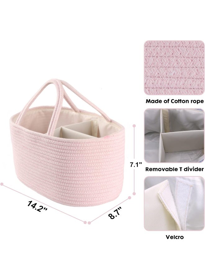 XUANGUO Baby Diaper Caddy Organizer for Girl Boy Rope Nursery Storage Bin Basket Portable Holder Tote Bag for Changing Table Car Travel Baby Shower Gifts Newborn Essentials Registry Must Have Items Pink  - Image 3