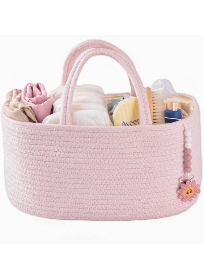 XUANGUO Baby Diaper Caddy Organizer for Girl Boy Rope Nursery Storage Bin Basket Portable Holder Tote Bag for Changing Table Car Travel Baby Shower Gifts Newborn Essentials Registry Must Have Items Pink  - Image 1
