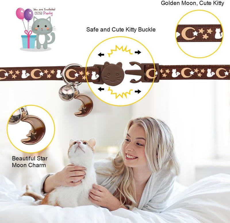 Baeuppit 2PCS Breakaway Cat Collars with Bell Cute Kitty Glow in The Dark Adjustable Kitten Collars 6.9-10.7 Inch(Brown&Black) - Image 2