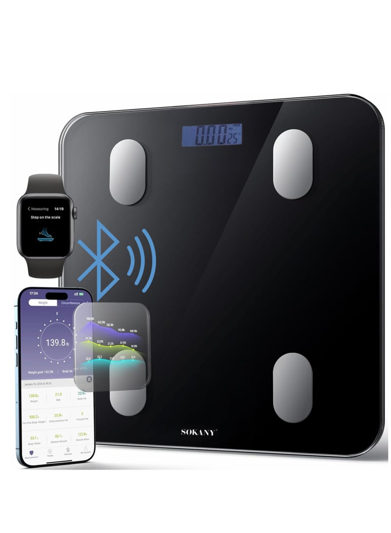 sokany Smart Body Scale - Bluetooth Smart Electronic Fat Scale, Wireless Digital Bathroom Scale, Multifunctional Home Scale with Bluetooth and High Precision Sensors, BMI Display, Water Intake Analyze, Weight/Body Fat/BMI,Healthy Body Composition Analysis, 1bs/kg.  - Image 2
