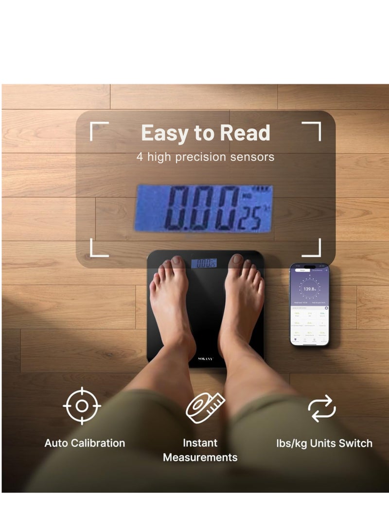 sokany Smart Body Scale - Bluetooth Smart Electronic Fat Scale, Wireless Digital Bathroom Scale, Multifunctional Home Scale with Bluetooth and High Precision Sensors, BMI Display, Water Intake Analyze, Weight/Body Fat/BMI,Healthy Body Composition Analysis, 1bs/kg.  - Image 3