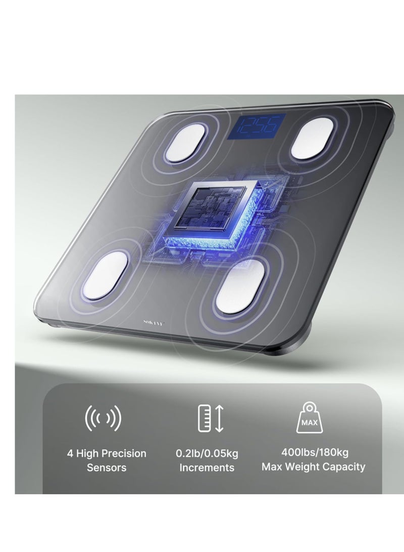 sokany Smart Body Scale - Bluetooth Smart Electronic Fat Scale, Wireless Digital Bathroom Scale, Multifunctional Home Scale with Bluetooth and High Precision Sensors, BMI Display, Water Intake Analyze, Weight/Body Fat/BMI,Healthy Body Composition Analysis, 1bs/kg.  - Image 4