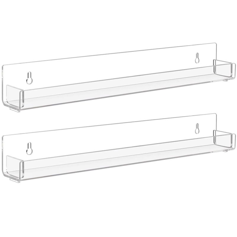 Baosia 2 Pack Clear Nail Polish Rack Wall Mounted,15 inch Invisible Acrylic Floating Bookshelf,Small Toy Storage Wall Shelf Modern Picture Ledge Vinyl Record Display Shelf Holder - Image 1