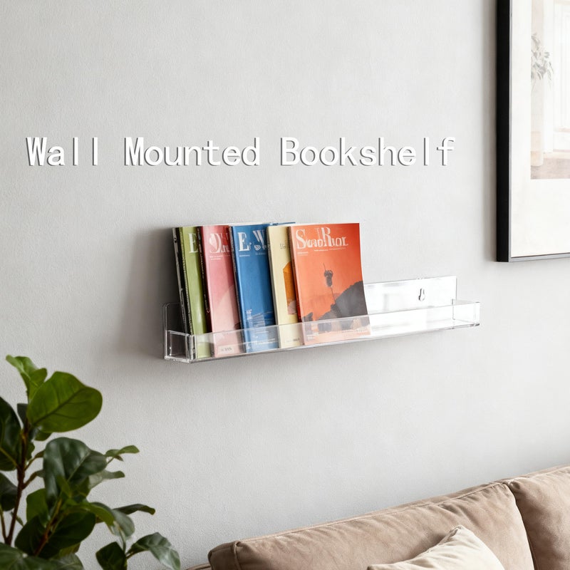 Baosia 2 Pack Clear Nail Polish Rack Wall Mounted,15 inch Invisible Acrylic Floating Bookshelf,Small Toy Storage Wall Shelf Modern Picture Ledge Vinyl Record Display Shelf Holder - Image 5