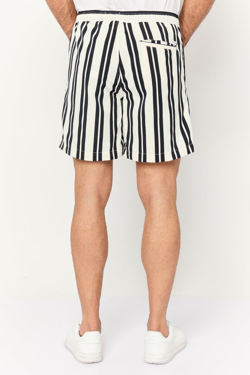 Jack Jones Men Stripes Drawstring Basic Shorts, Beige - Image 4