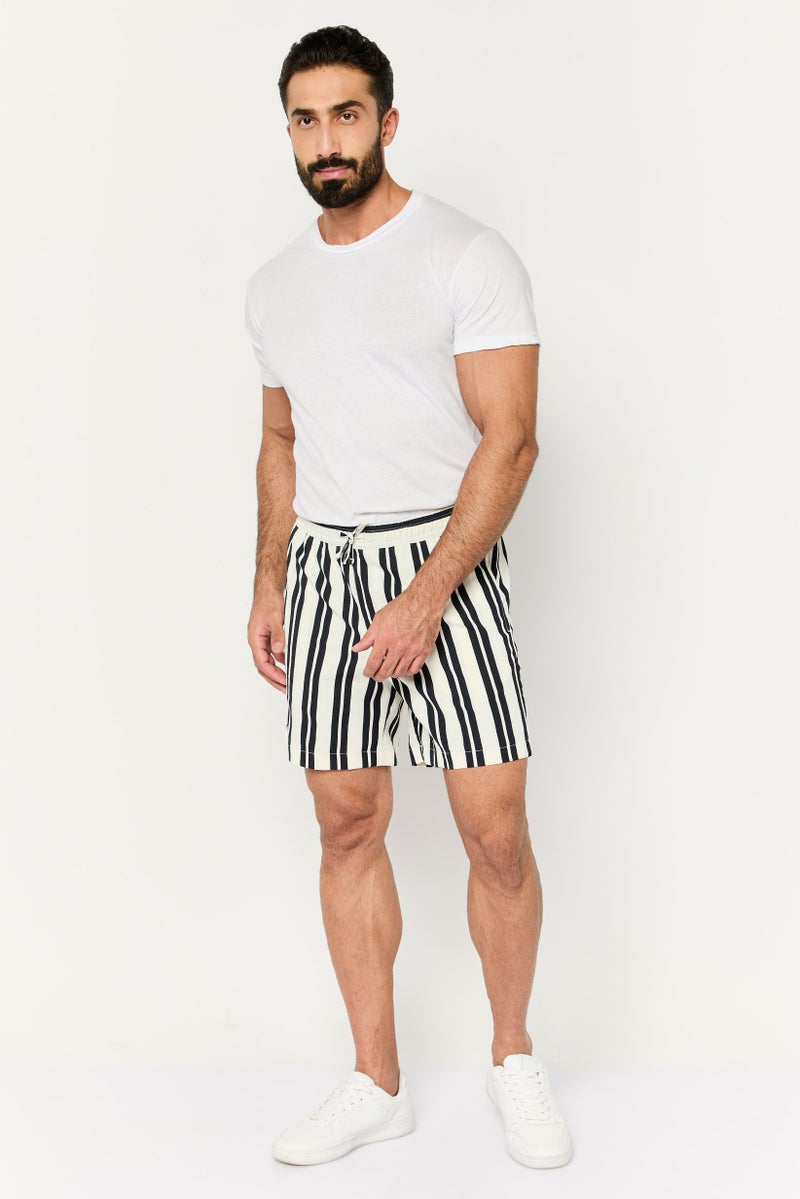 Jack Jones Men Stripes Drawstring Basic Shorts, Beige - Image 2